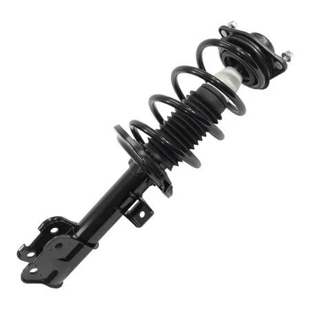 Unity 11365 front left complete strut assembly, silver metal coil spring and shock absorber unit with top mount and hardware