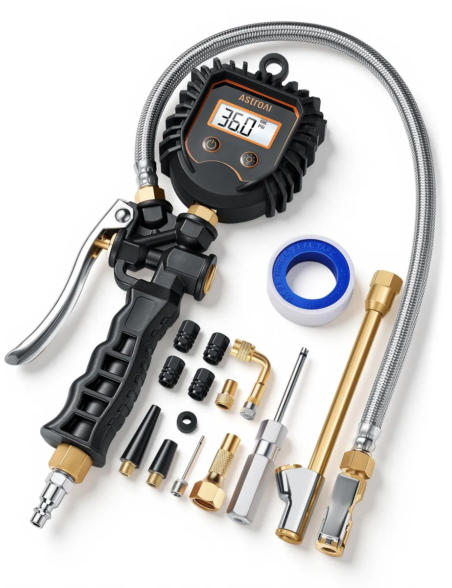 KEHIPI KEHIPI Digital Tire Inflator Gauge 250PSI 22in Braided Hose 360 Rotatable Dial — product photo