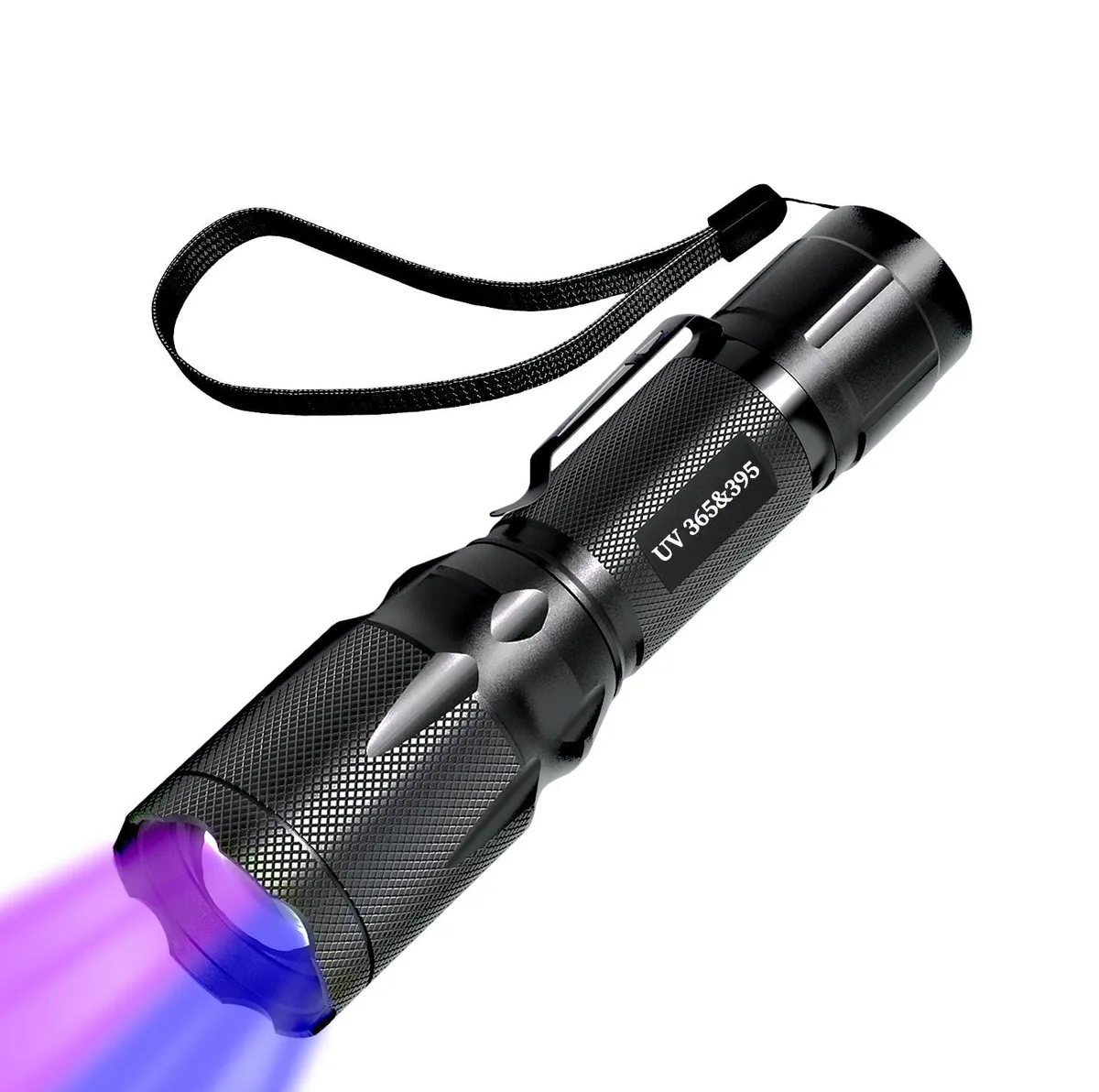 Cylindrical aluminium torch, 5.2 by 1.1 inches, dual 365nm 395nm UV emitters