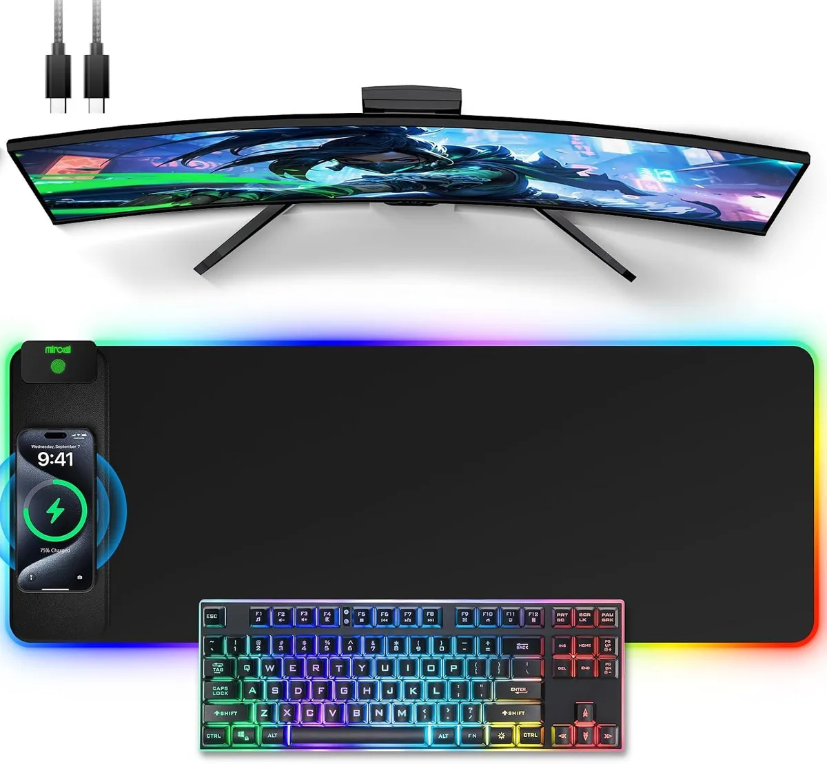BAOFENG BAOFENG Wireless Charging Mouse Pad 31.5x11.81 11 RGB Colors 5 Modes Black — product photo