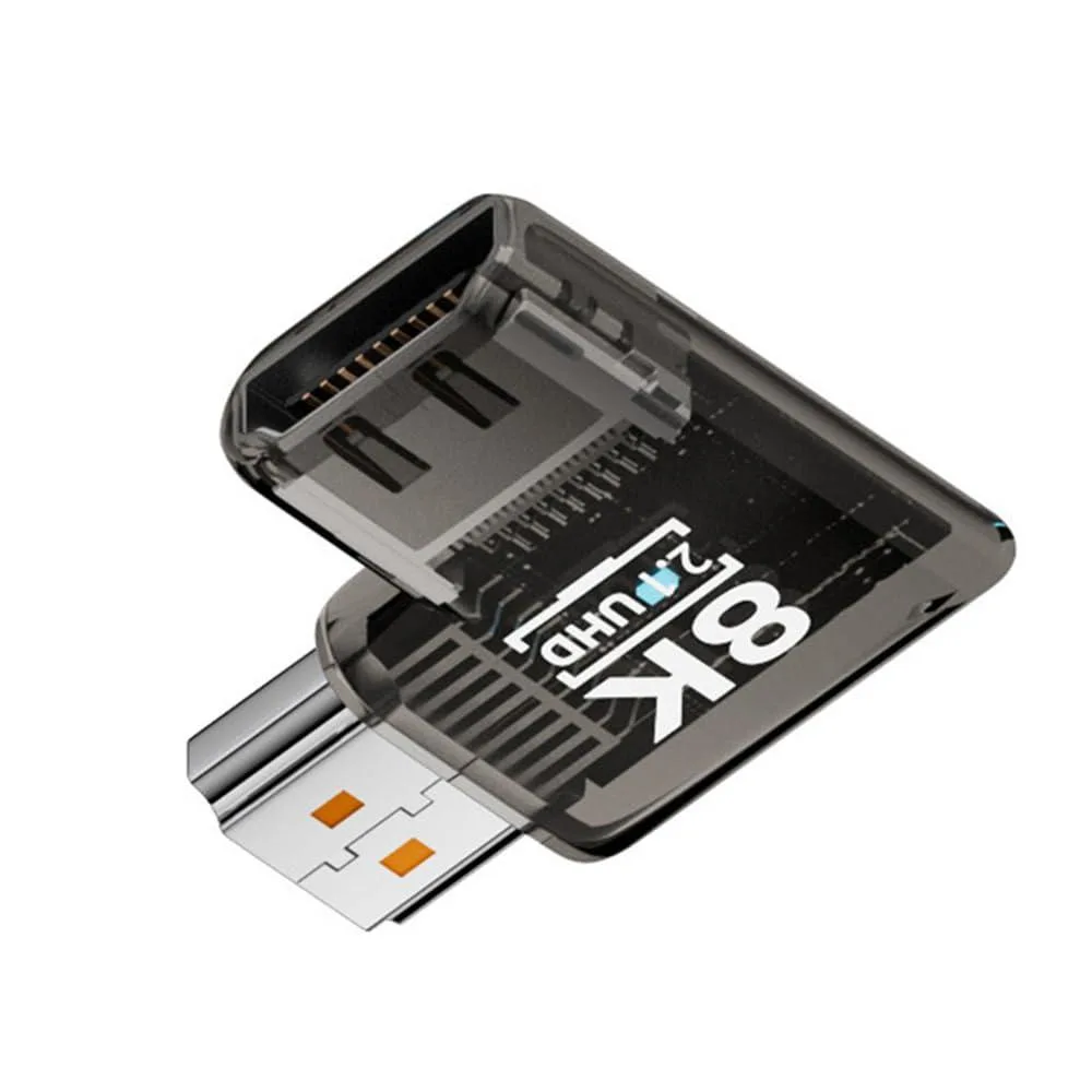 LORDWORLD LORDWORLD 90 Degree Left Angled HDMI 2.1 Male to Female Adapter Transparent with LED — product photo