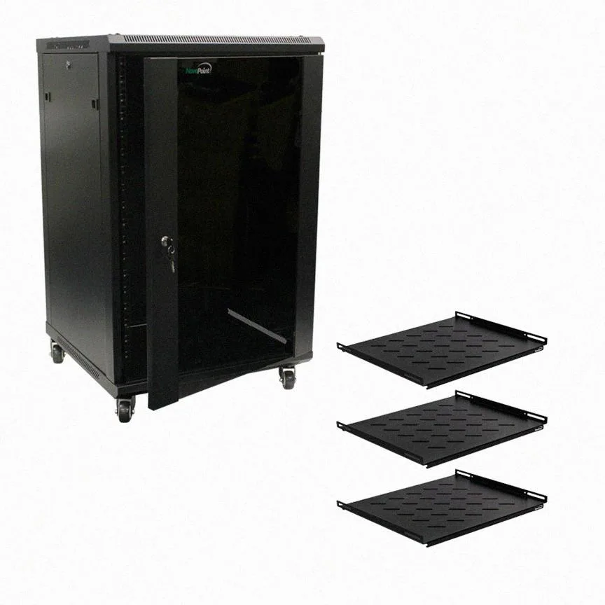NavePoint NavePoint 18U Wall-Mounted Cabinet 600mm Depth Casters Shelves Fans — product photo