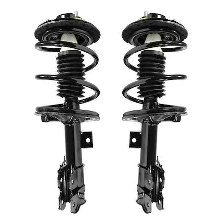 Two silver front strut assemblies with coil springs and top mounts for Nissan Maxima