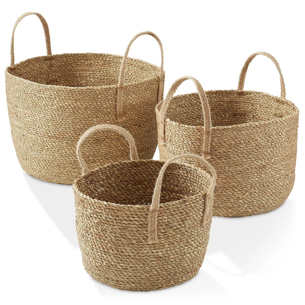 Casafield Casafield Set of 3 Braided Seagrass Baskets with Jute Handles - Natural — product photo