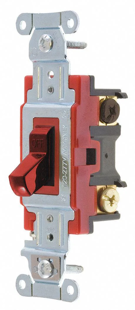 Red toggle wall switch, 20 A, 4-way, 1.7 in high