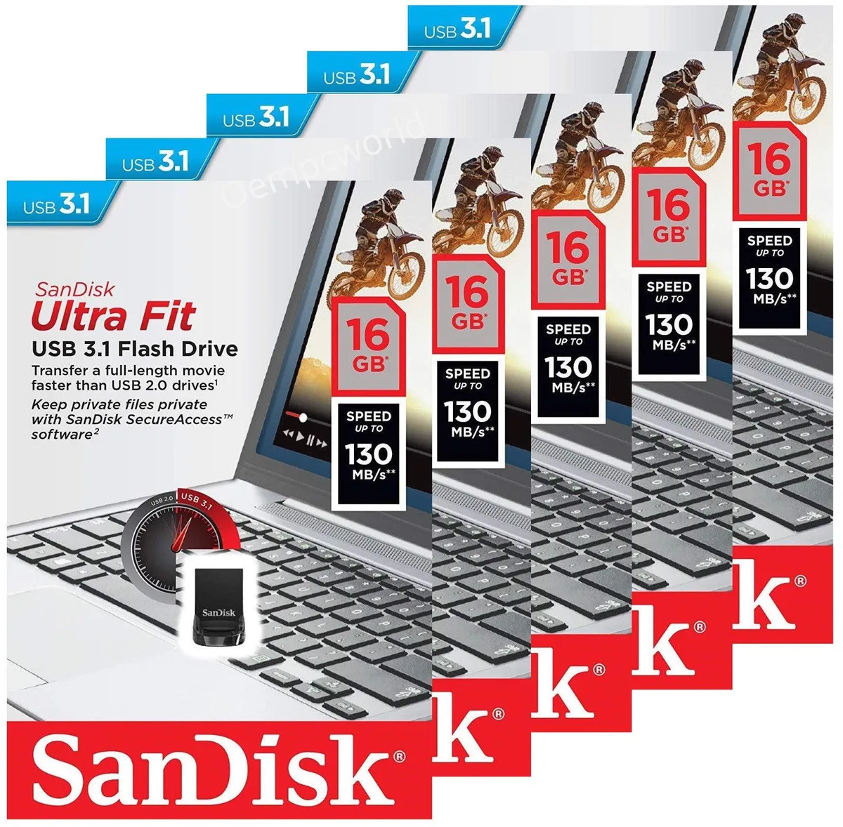 SanDisk SanDisk Ultra Fit 16GB USB 3.1 130MB/s 5 Pack — product photo
