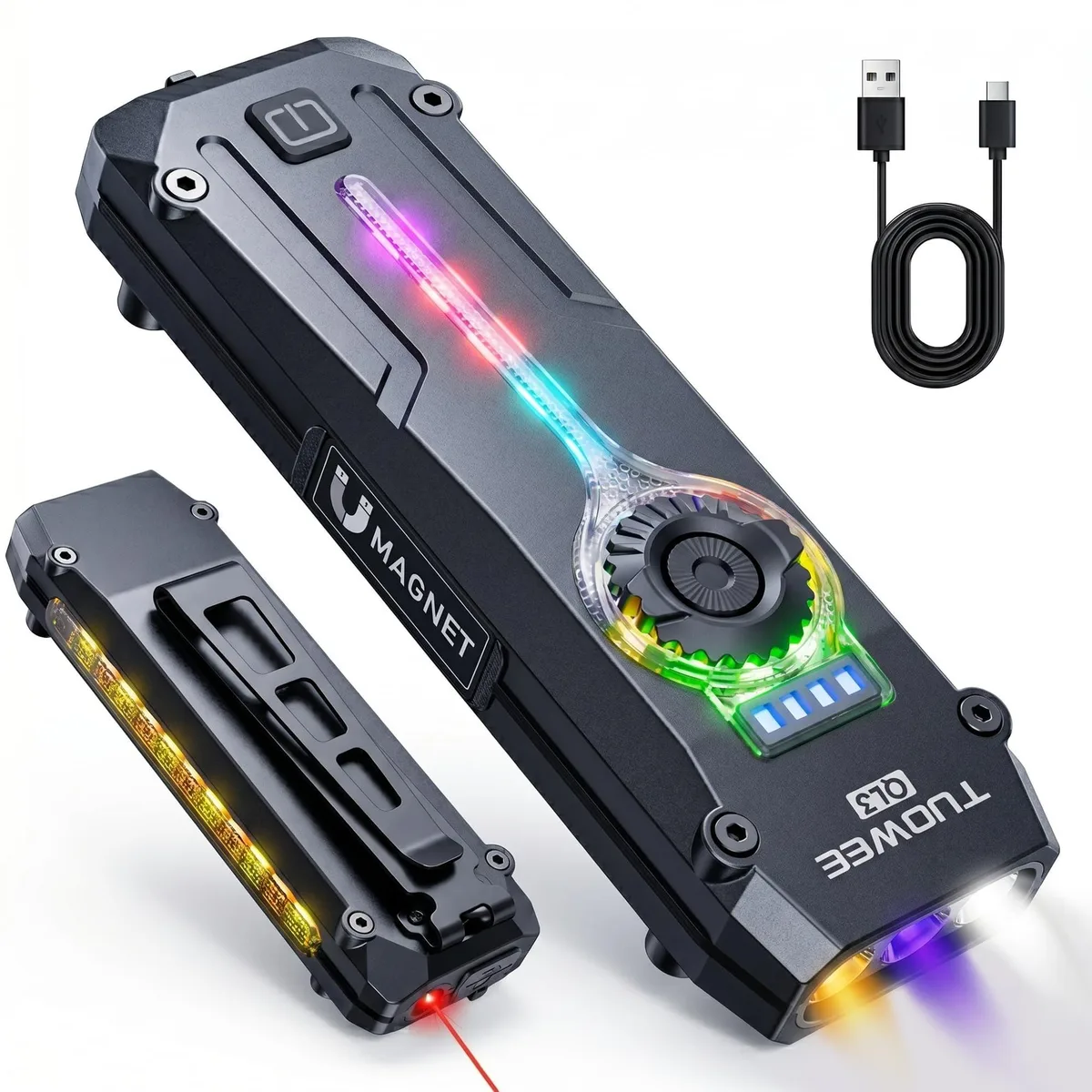 DNBeffulgent DNBeffulgent QL3-A UV Flat EDC Flashlight 1800 Lumens RGB Magnetic USB-C — product photo