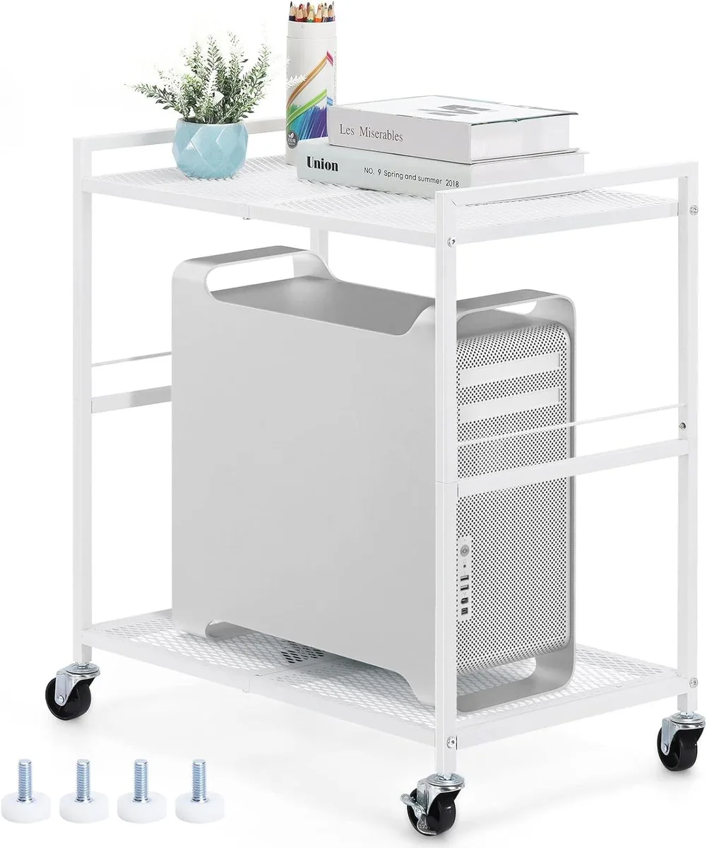 BFKK BFKK Mobile CPU Holder Stand Cart White 2 Tier 22x11x18 40lb — product photo