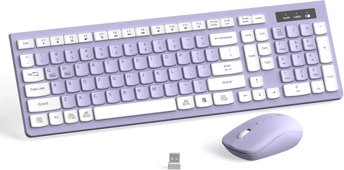 TUKO TUKO Wireless Gaming Keyboard &amp; Mouse Combo Purple 2.4GHz 10m 3 DPI 800-1200-1600 — product photo