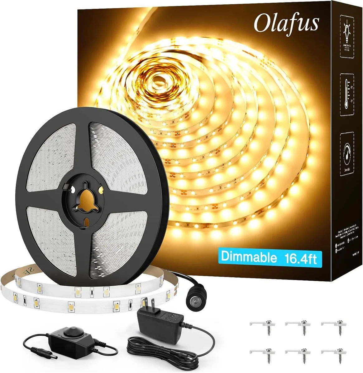 16.4ft copper-coloured flexible LED strip on reel with plug-in power adapter and inline dimmer