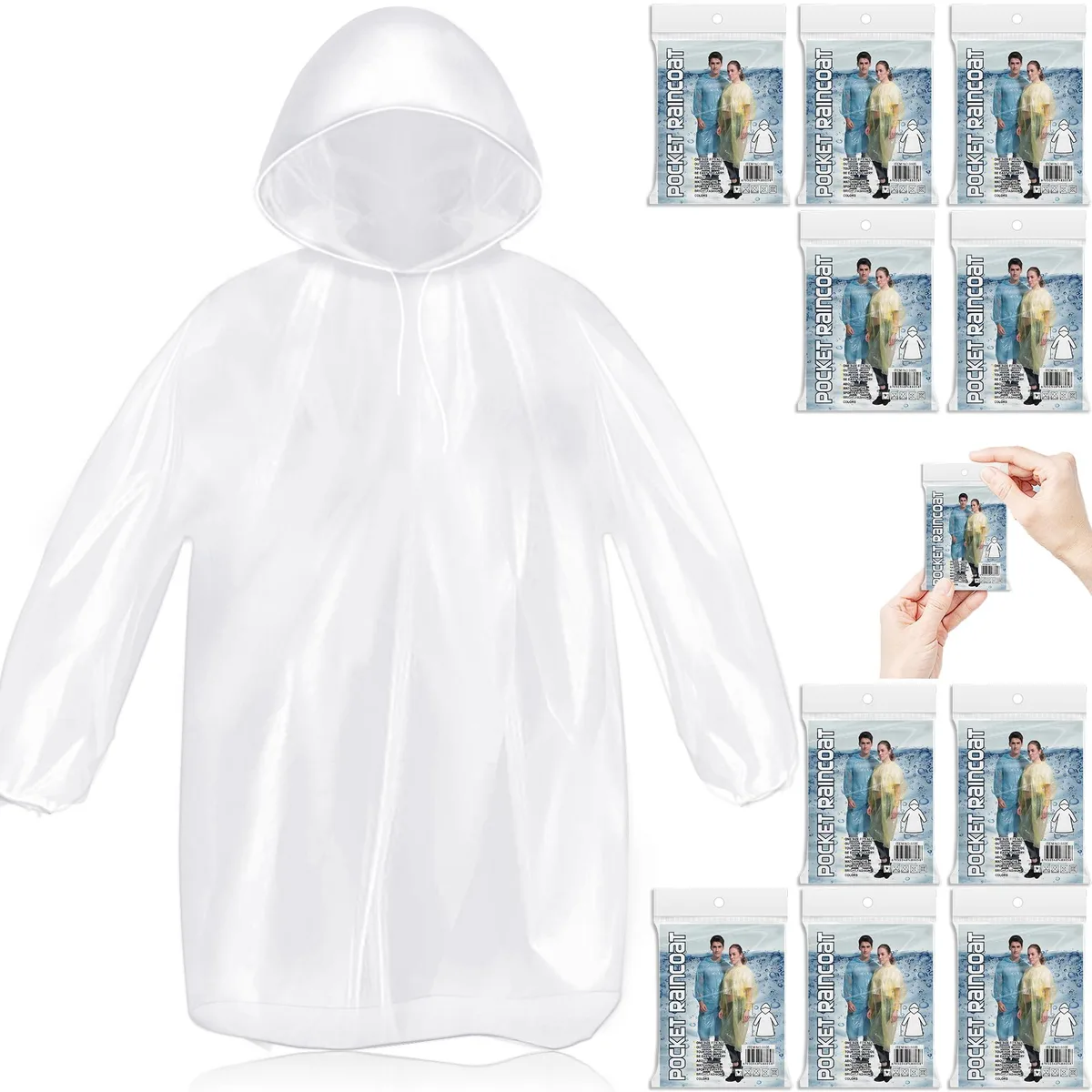 MZYIWUU Disposable Rain Ponchos Clear 10 Pack Men's Outerwear — product photo
