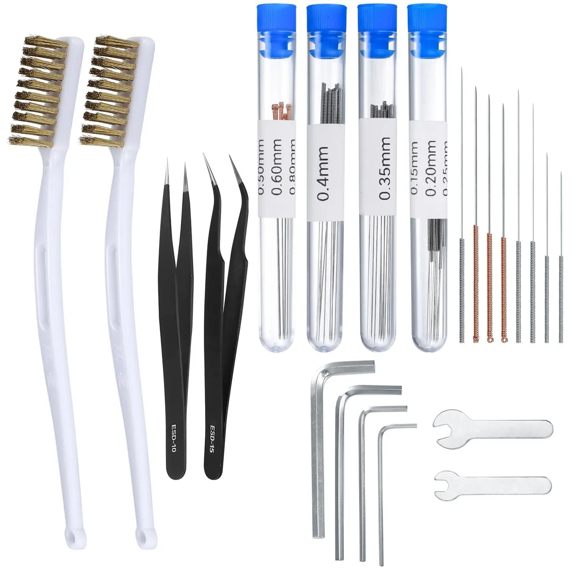  YOUYIDUN USYYD-038-028 48-piece nozzle cleaning kit with 7 needle sizes 0.15 to 0.8 mm — product photo
