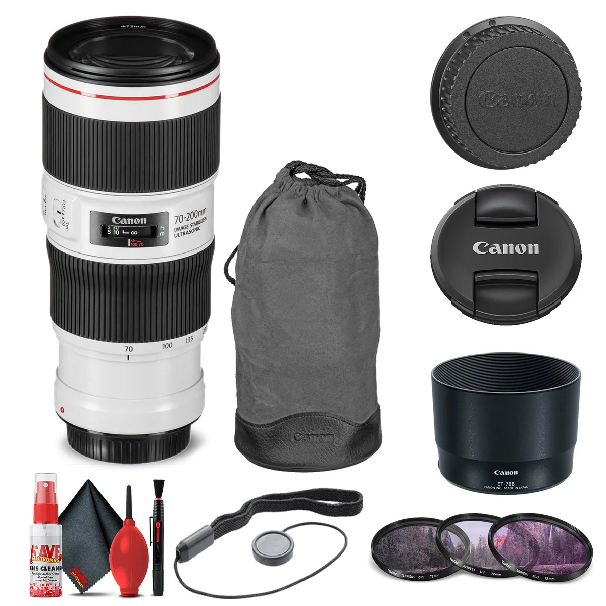 Canon Canon EF 70-200mm f/4L IS II USM Lens 2309C002 Bundle with 72mm Filter Kit Cap Keeper Cleaning Kit — product photo