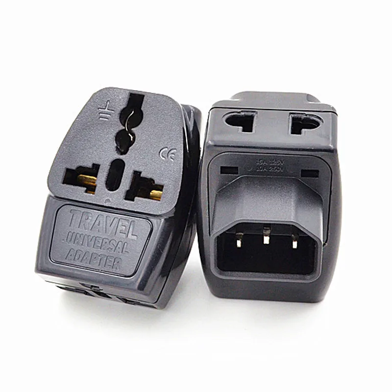 Two black IEC C14 to universal socket adapters