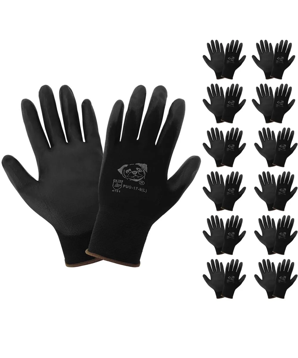  Global Glove PUG-17-8 Polyurethane Dipped Gloves 13-Gauge Nylon Medium 12 Pairs Black — product photo