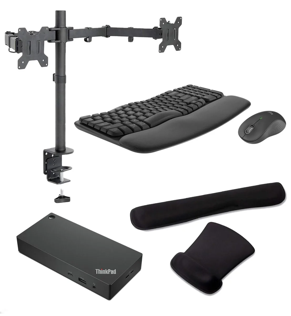 Lenovo Lenovo ThinkPad Thunderbolt 4 Workstation Dock 230W Bundle with MK670, Dual Monitor Stand, Gel Wrist Rest — product photo
