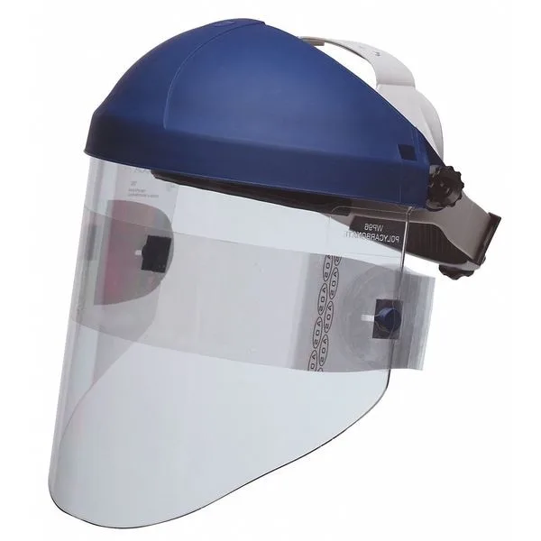 Clear plastic chin protector for face shield headgear