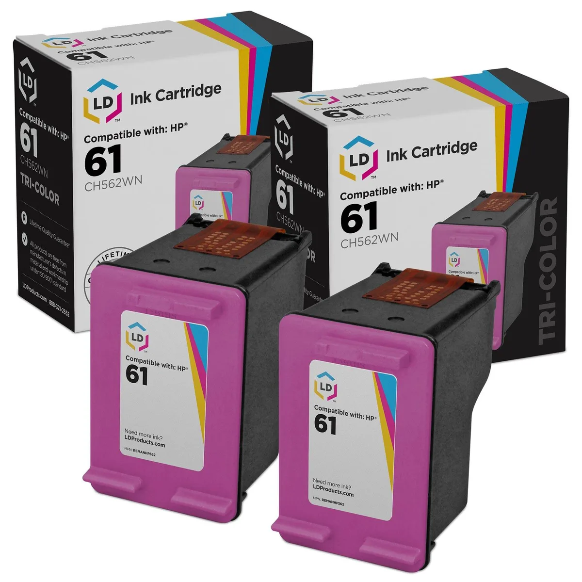 LD Products LD Products HP 61 CH562WN Tri-Color Ink Cartridge 2-Pack 330 Pages — product photo