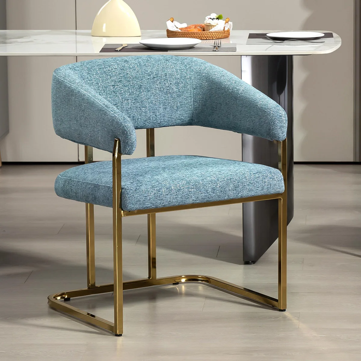 BRTHORY BRTHORY Modern Dining Chair Blue Chenille 22"W 30"H 330lb — product photo