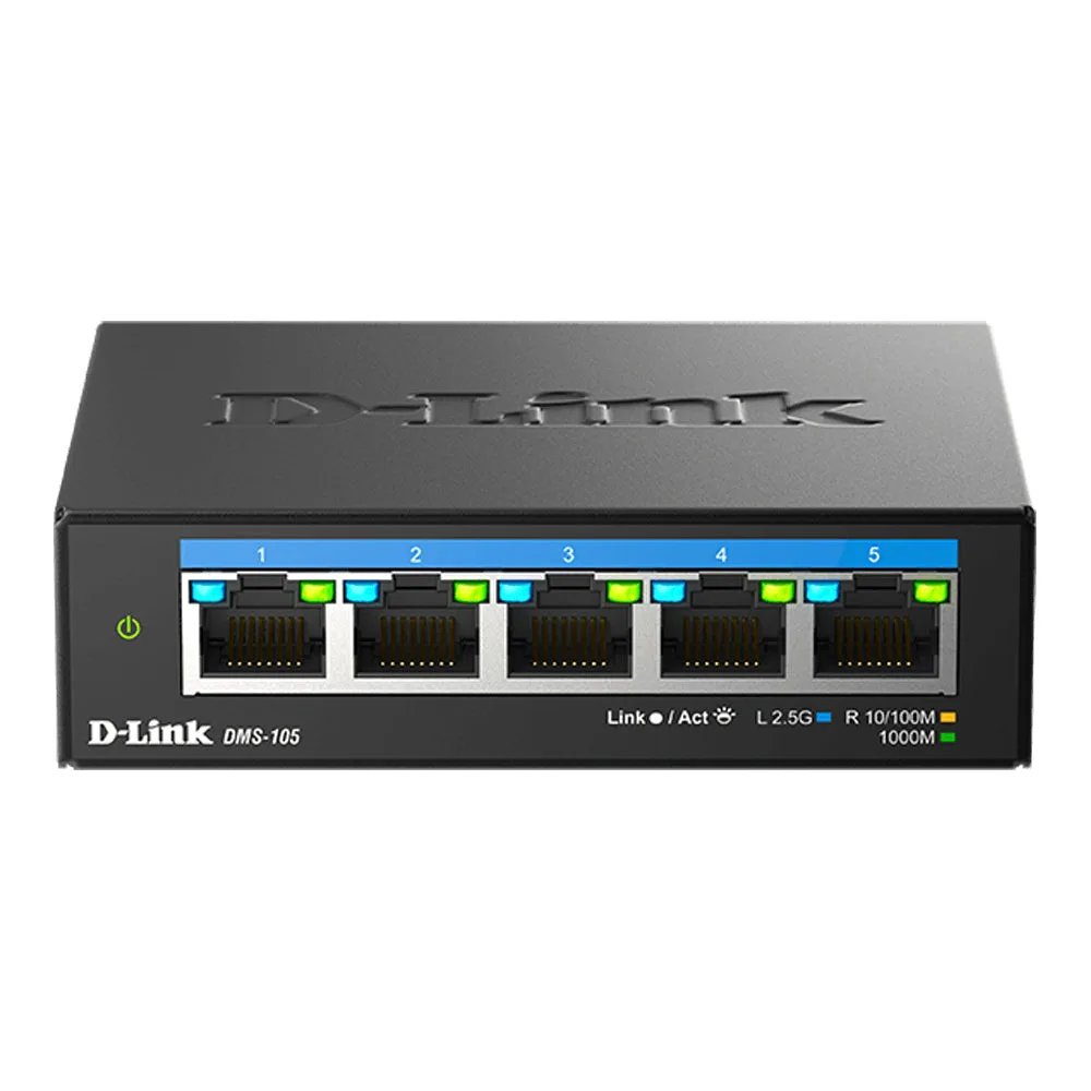 Compact metal desktop switch with five RJ45 ports and fanless design