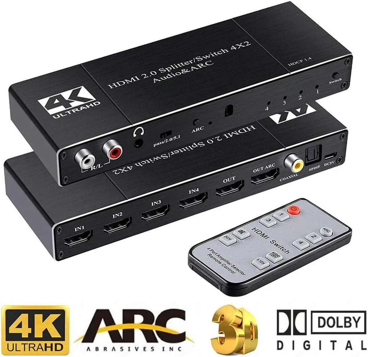 Vszerda Vszerda HDMI Switch 4x2 Audio Extractor 3.5mm Coaxial SPDIF 4K@60Hz 1080P@120Hz ARC HDCP 2.2 — product photo