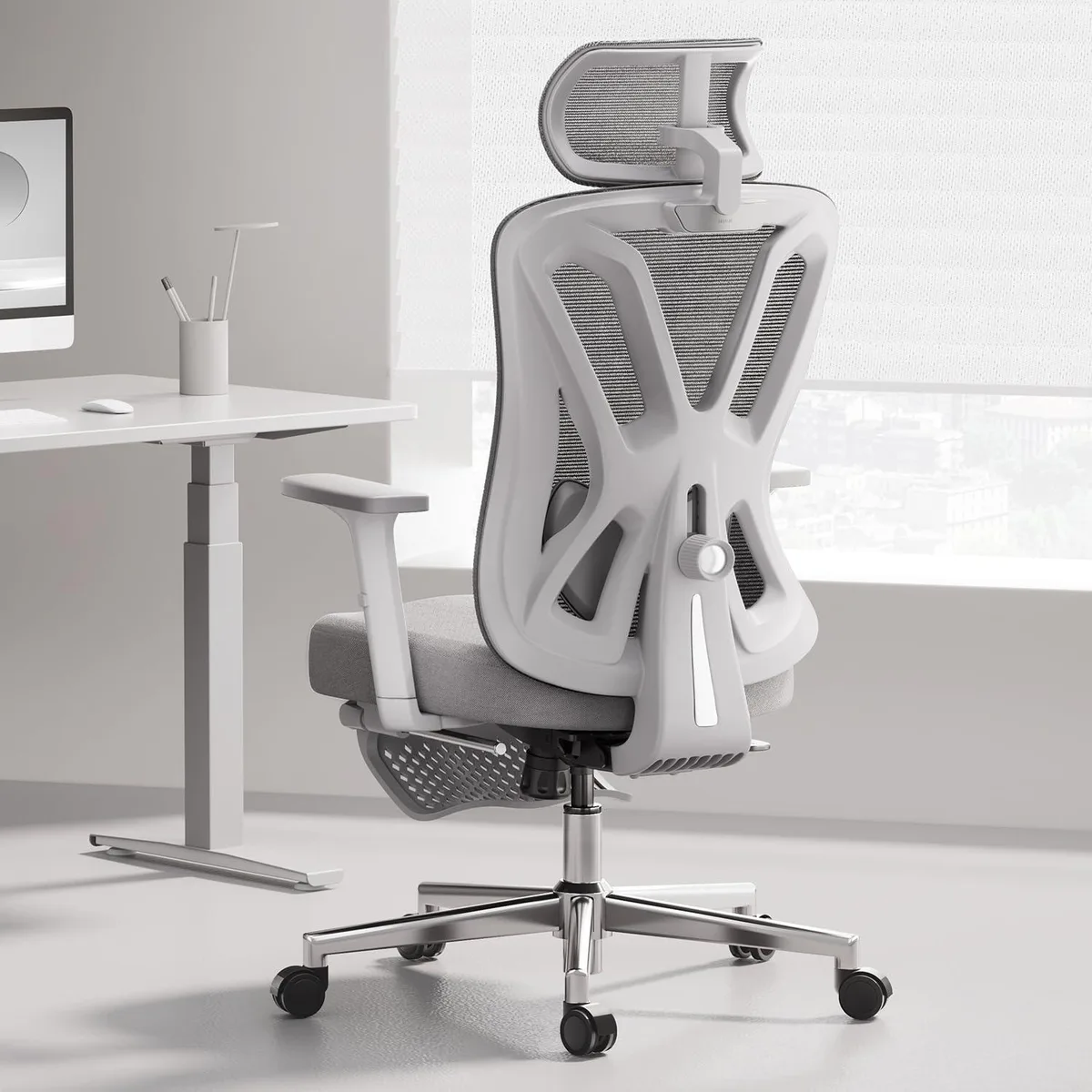 Hbada Hbada P5 Ergonomic Office Chair White Frame Gray Mesh — product photo