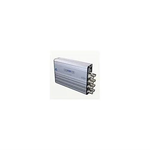 White desktop network switch with eight BNC ports and one SFP slot