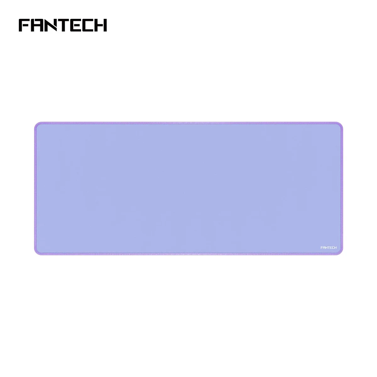 Purple rectangular desk mat with stitched edges, flat on a surface
