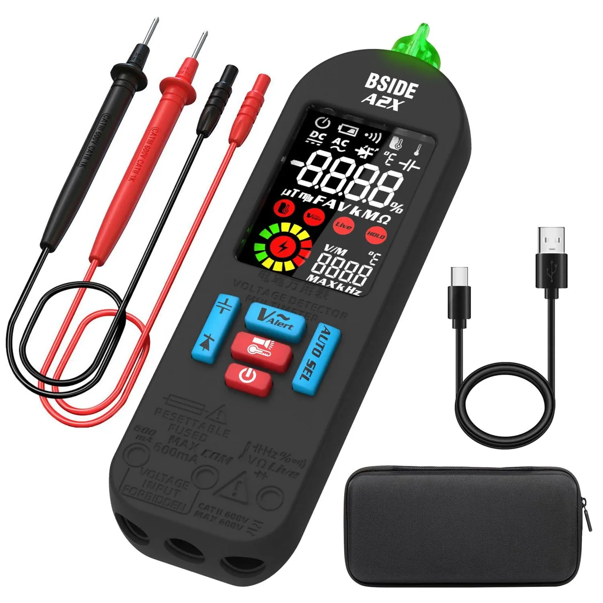 aFe Power digital multimeter with color LCD screen and carrying case