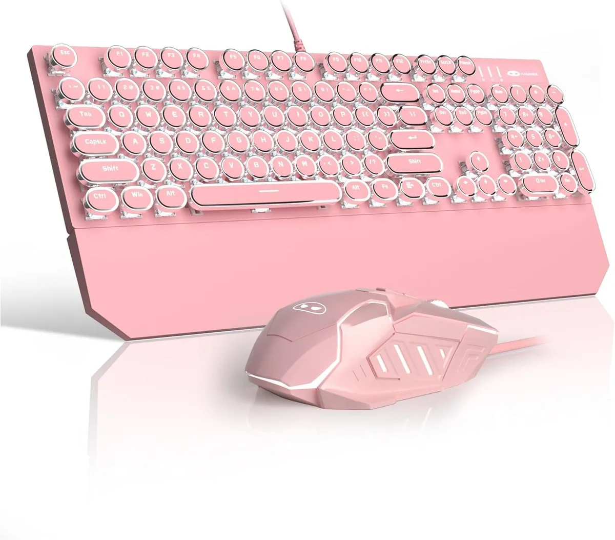 TUKO TUKO Retro Pink Typewriter Keyboard &amp; Mouse Combo, Red Switches, 104 Keys — product photo