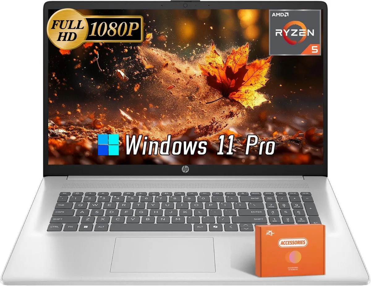 HP HP 17 Inch Laptop Ryzen 5 7430U 64GB 1TB SSD Windows 11 Pro Silver — product photo