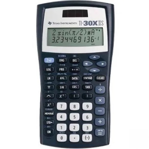 Black Texas Instruments TI-30XIIS scientific calculator with two-line display and plastic keys