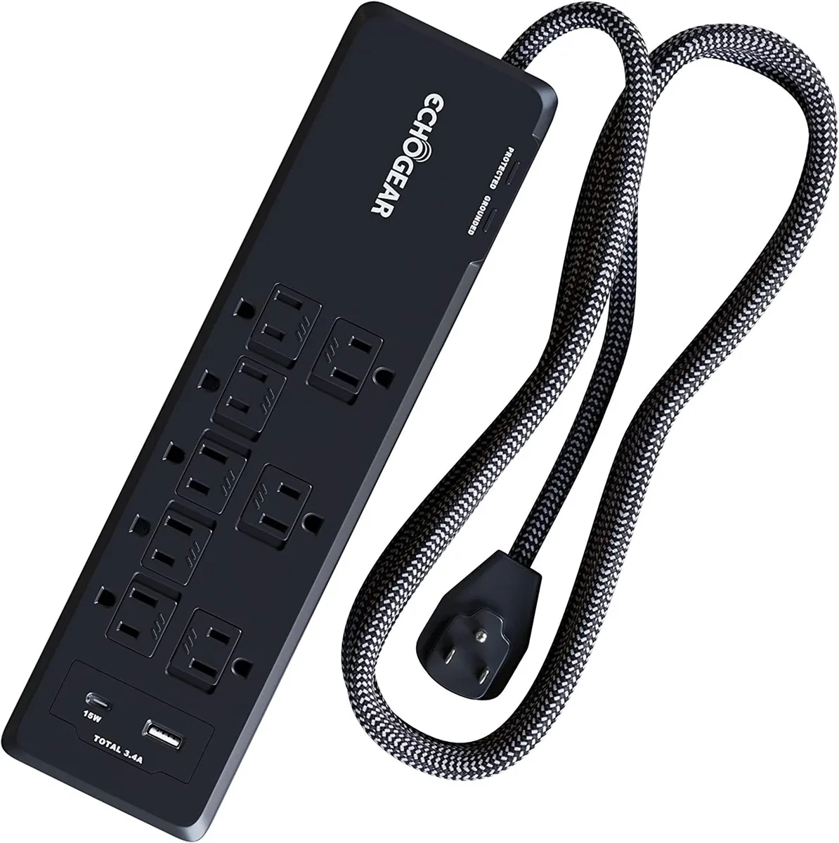 ECHOGEAR ECHOGEAR Surge Protector 8 AC 2 USB 2160 Joules Black — product photo