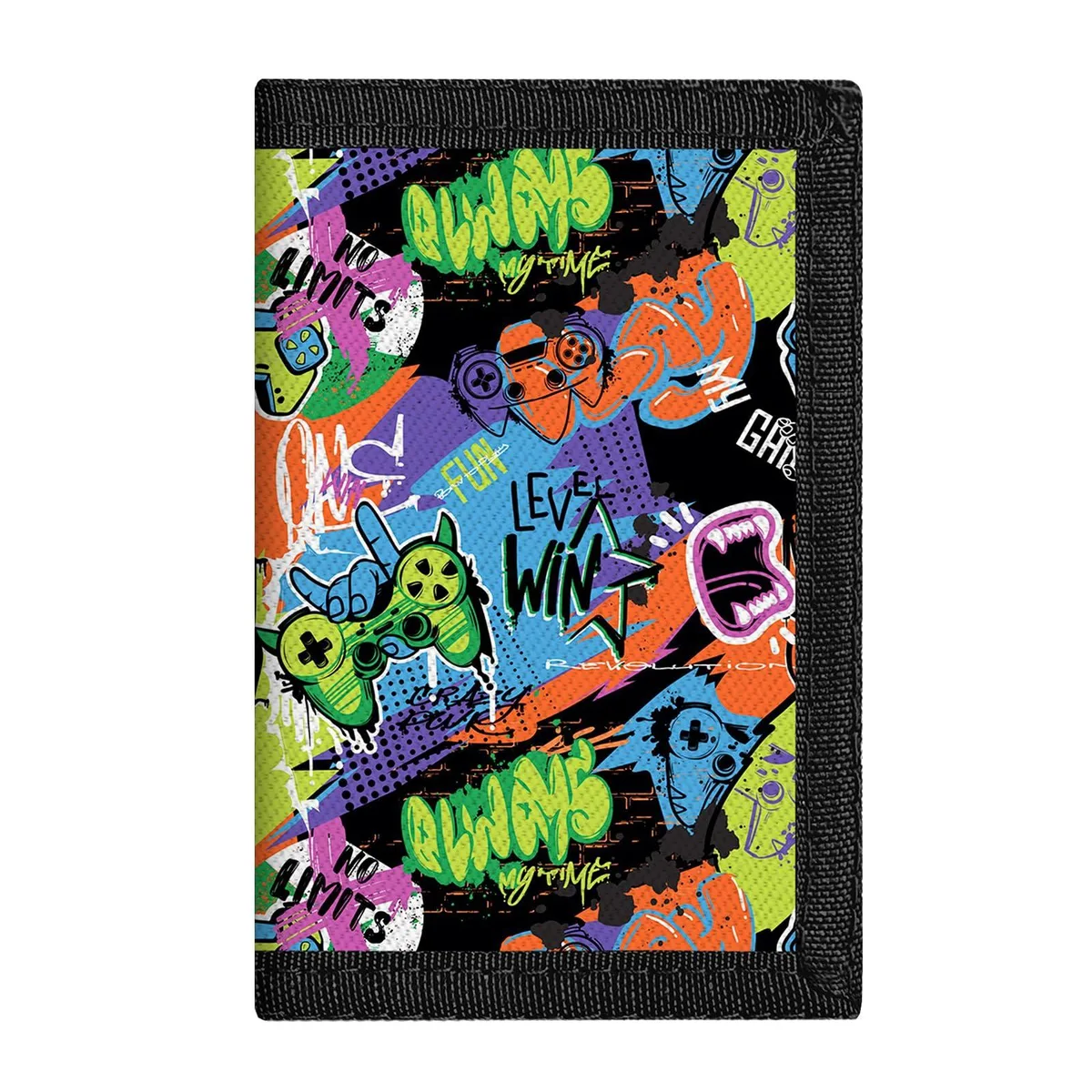 Leyeve Kids Trifold Wallet Black Cartoons 3.2x4.7x.5 in — product photo