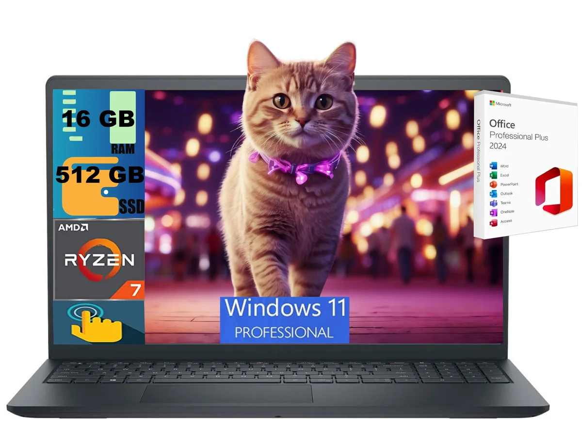 DELL DELL Inspiron 15 laptop Ryzen 7 7730U 16GB 512GB 15.6" FHD Touchscreen Windows 11 Pro — product photo