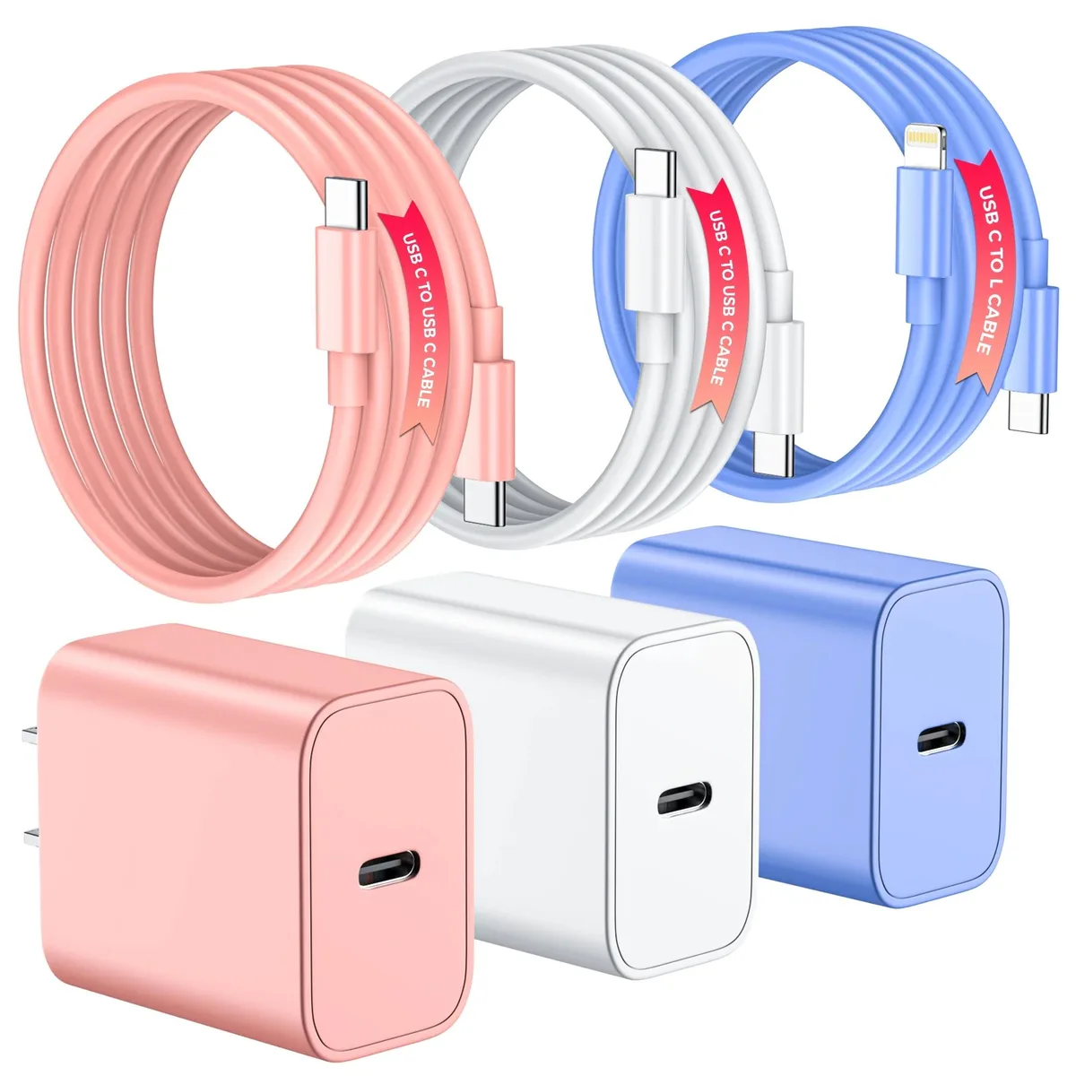 SOEWIOU SOEWIOU 20W USB-C Charger 3-Pack with 6ft Cables — product photo