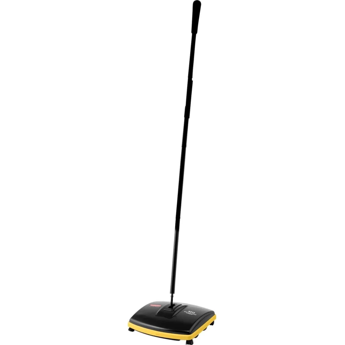 Gray carpet sweeper with foldable handle and debris pan