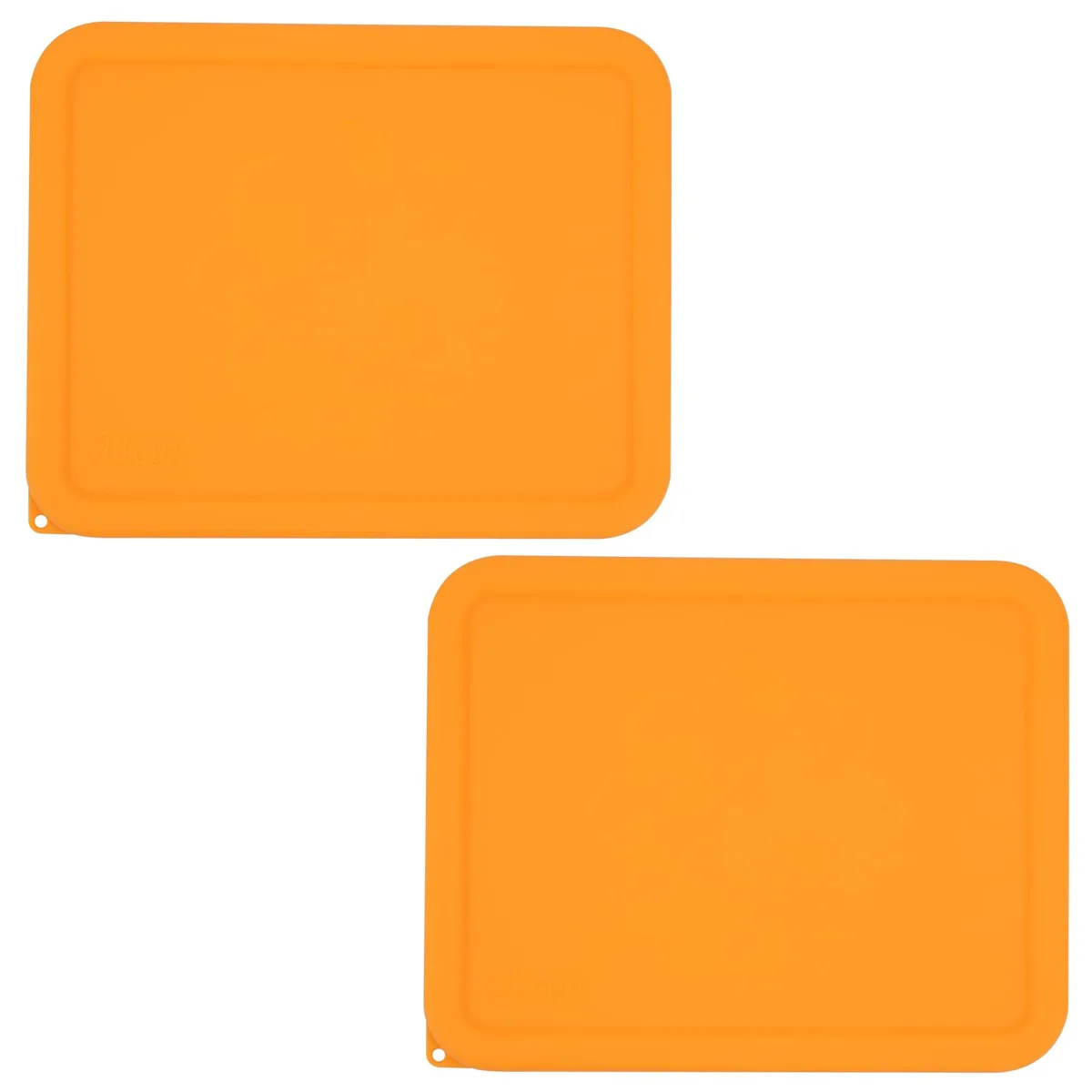 Two rectangular silicone lids in assorted colours with hanging holes