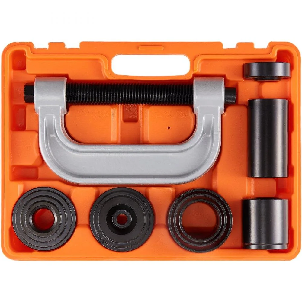 10-piece ball joint press kit in black carbon steel with C-clamp, jack screw, adapters and case