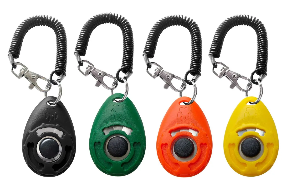 HoAoOo Pet Training Clicker 4 Pack Wrist Strap Black Green Orange Yellow — product photo