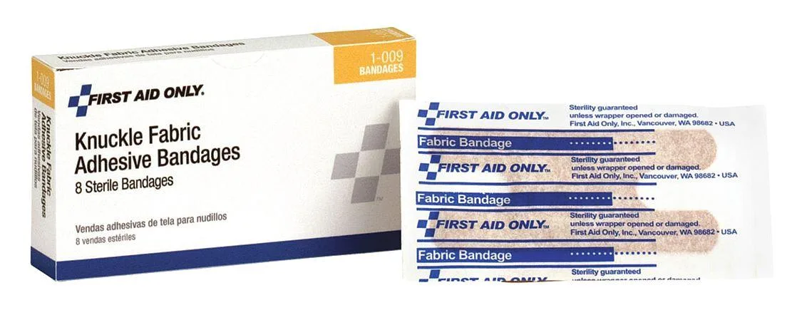 Cardboard box with eight khaki fabric knuckle bandages