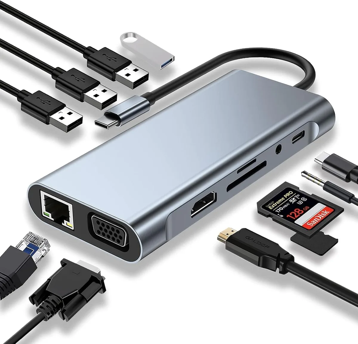 Aomoproing Aomoproing 11-in-1 USB-C Docking Station 4K HDMI VGA 100W PD RJ45 SD/TF 3.5mm AUX — product photo