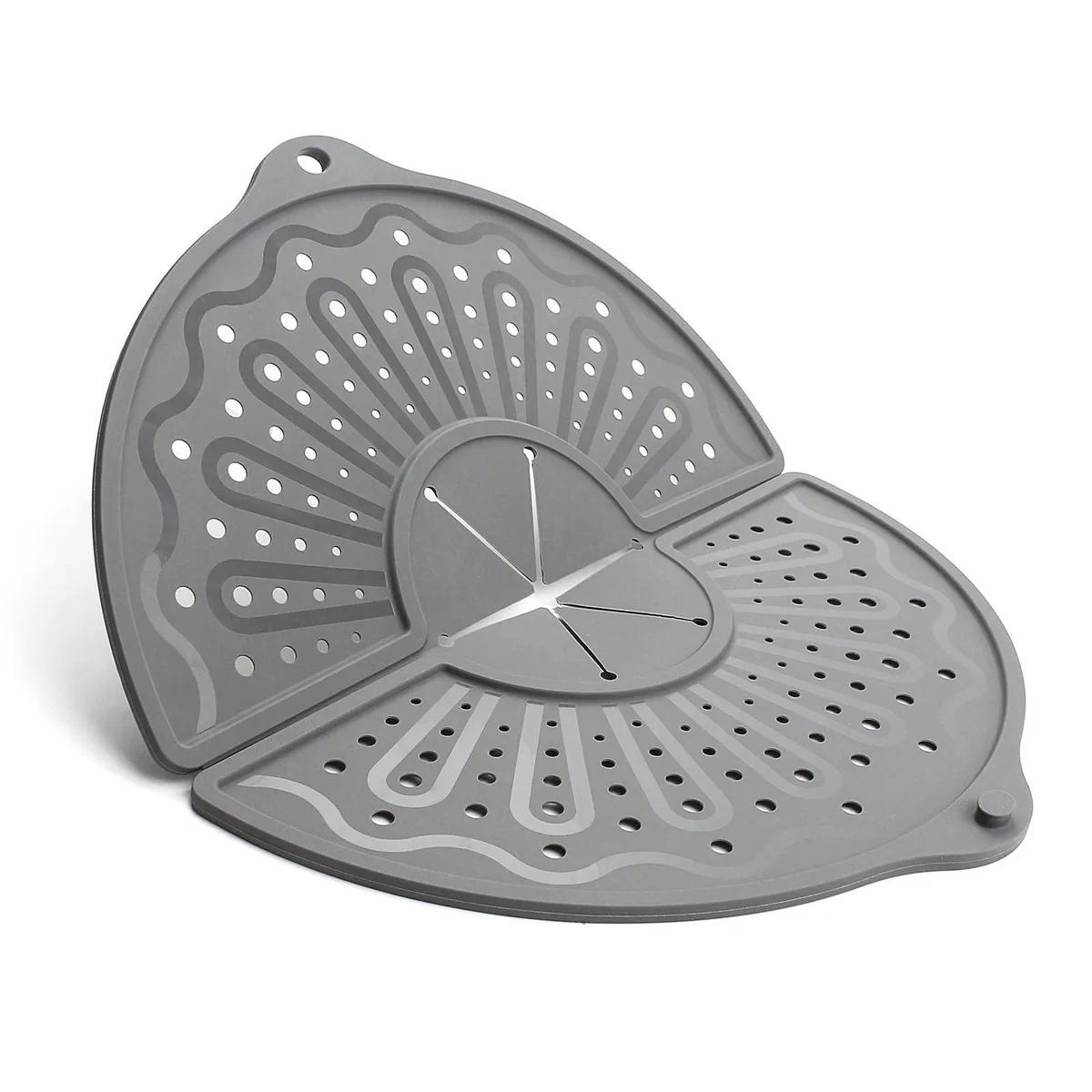 Gray foldable silicone splatter screen for 10, 11, 12 inch pans