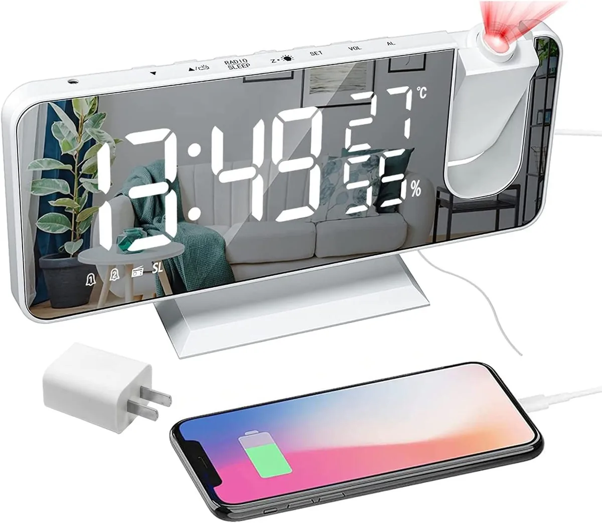 KEHIPI KEHIPI Projection Digital Alarm Clock White 7.3" Display — product photo
