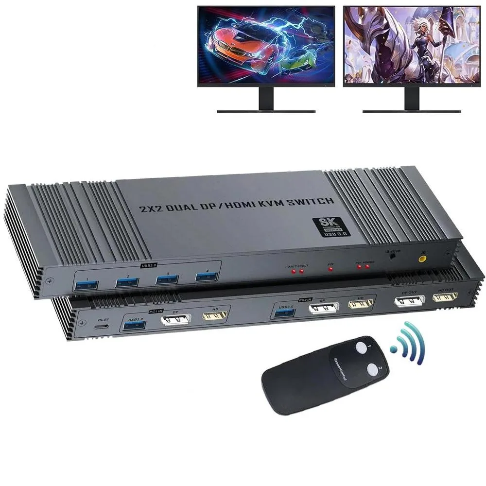 ESTONE ESTONE OZK10 Dual Monitor KVM Switch 2 Ports 8K@60Hz 4K@120Hz USB 3.0 — product photo