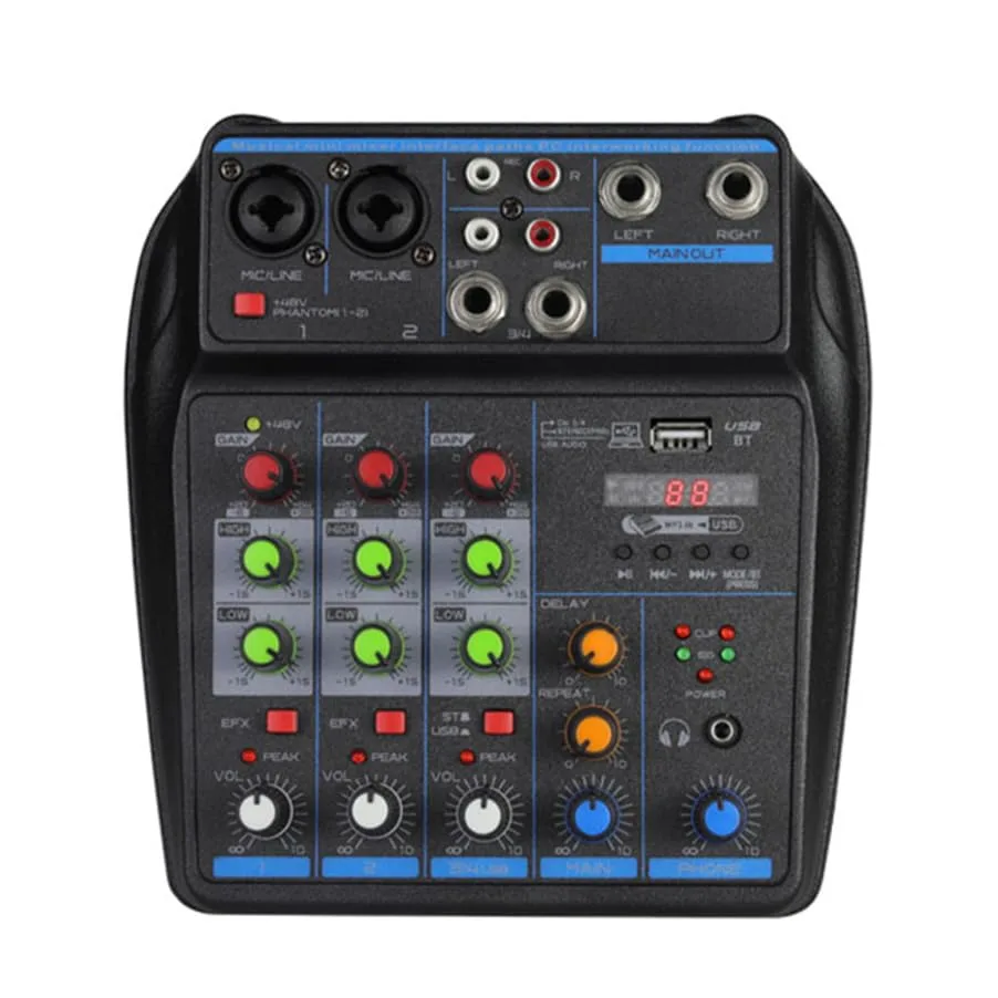 TAVOSOP 4-Channel DJ Mixer Bluetooth XLR USB 48V Phantom 550g — product photo