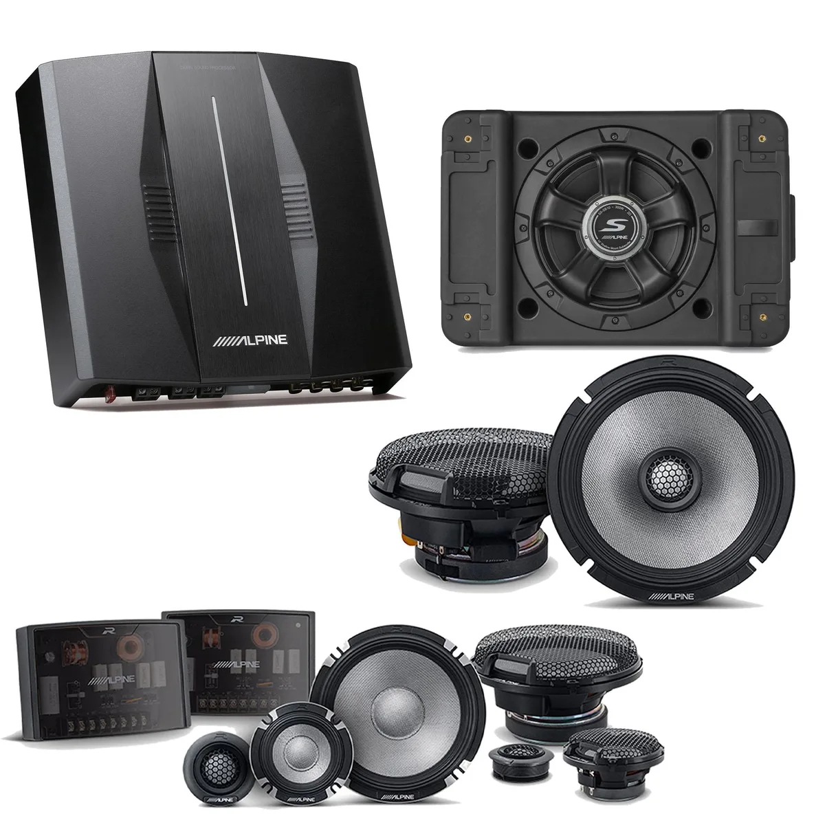 Alpine Alpine PXE-C80-88 OPTIM8 8-Channel DSP Amplifier Bundle with SS-SB12 Subwoofer, R2-S653 &amp; R2-S65 Speakers — product photo