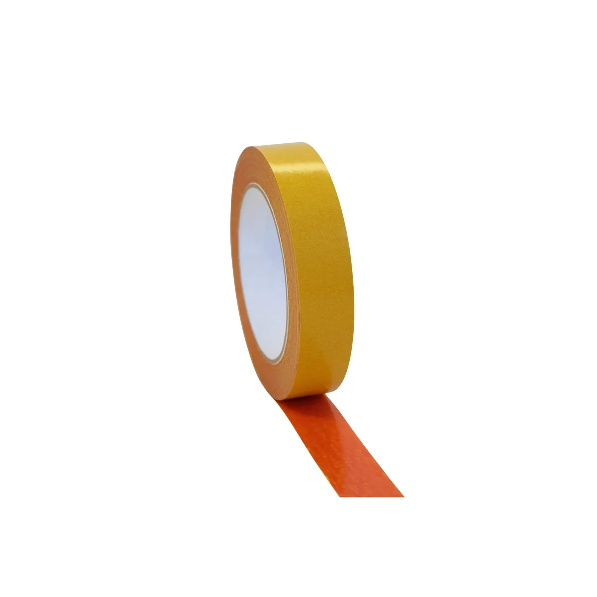 Case of sixteen red double-coated adhesive transfer tape rolls on white cores