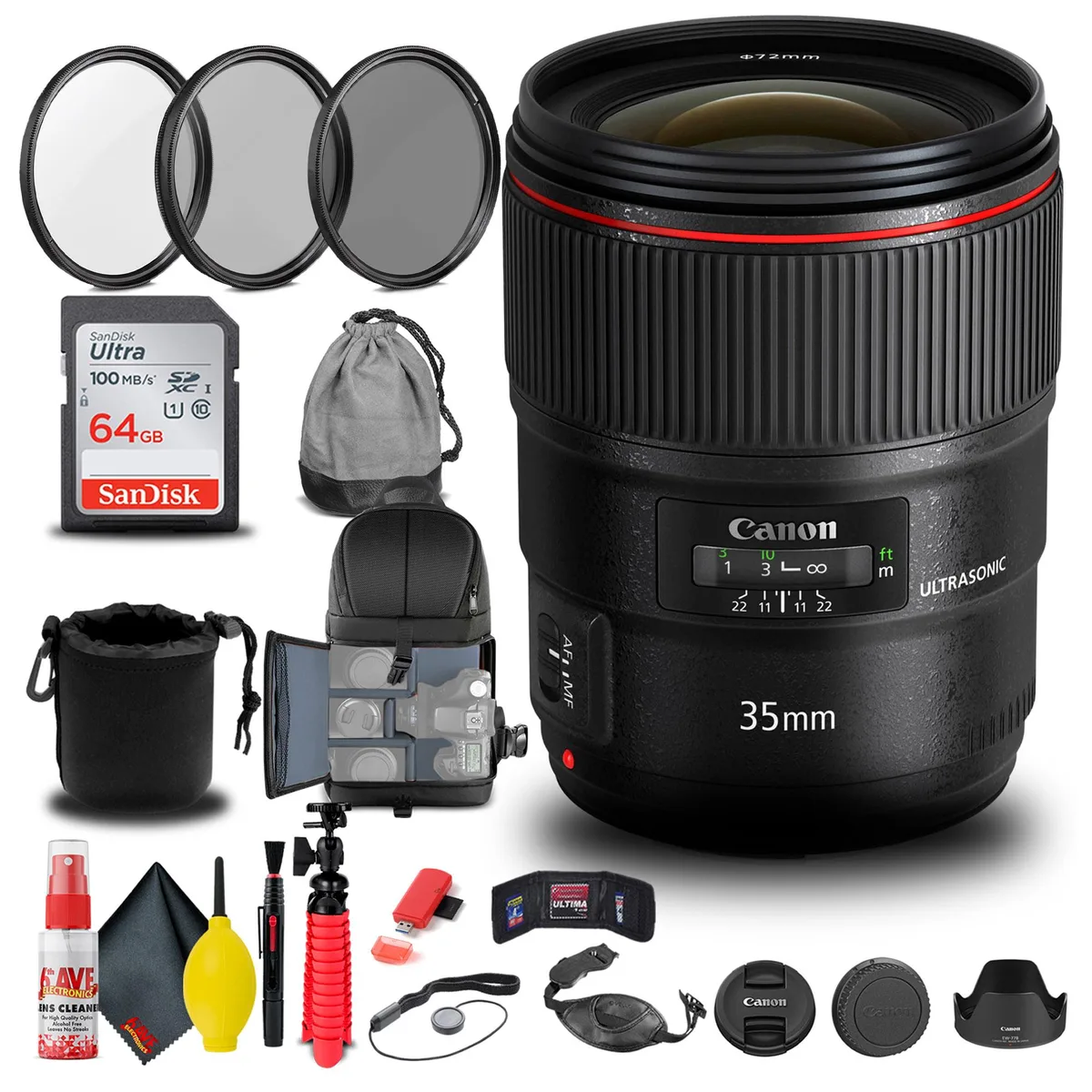 Canon Canon EF 35mm f/1.4L II USM Lens Bundle with Filter, Backpack, 64GB Card — product photo