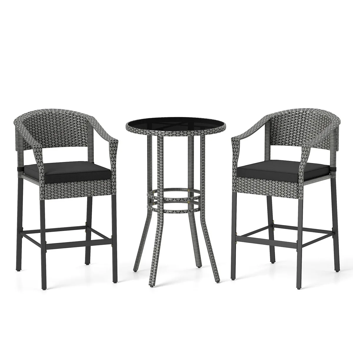 SlickBlue SlickBlue 3-Piece Patio Bar Set Grey 27" x 22.5" x 42" Chairs 26.5" x 40" Table — product photo
